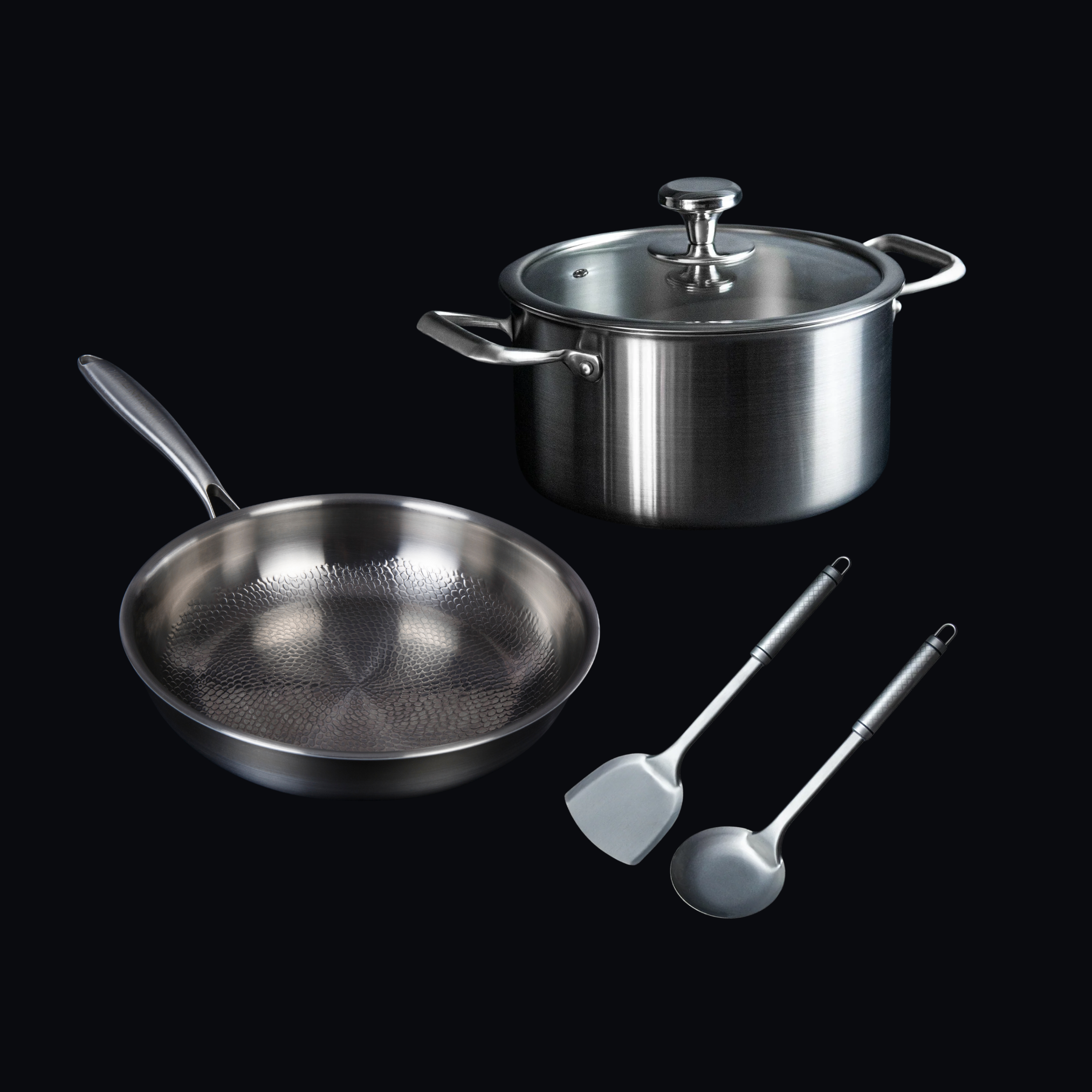 (4 Pcs Bundling) Titanium Pan & Pot Cookware Set